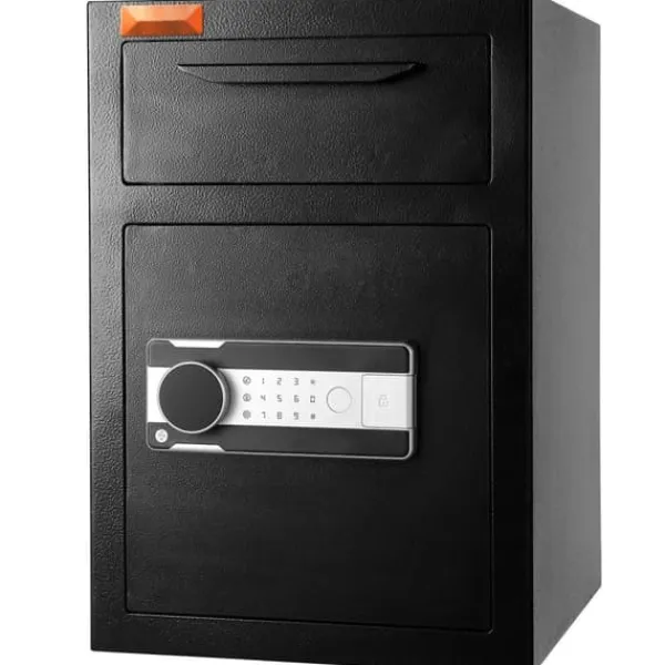 Pengeskabe^2,5 C Depository: Sikkerhedsboks med Drop Slot, adgangskoder og nøgler for ekstra beskyttelse.