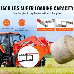 Haveværktøj^49" høspyd med 1600 lbs kapacitet, inkl. 2 stk 17,5" stabilisatorspyd til minilæsser og traktortilbehør. Hurtigmontering.