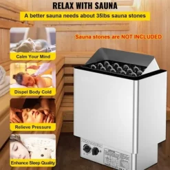 Clearance 9 kW saunaovn 380V-415V, våd&tør elektrisk med indbygget kontrol. Rustfrit stål saunahegn, perfekt til afslapning. Sauna