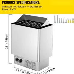 Clearance 9 kW saunaovn 380V-415V, våd&tør elektrisk med indbygget kontrol. Rustfrit stål saunahegn, perfekt til afslapning. Sauna
