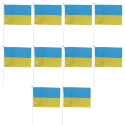 Flag & Vindposer^10 set Ukraina handhållna flaggor Polyester blekningsbeständig mini lättvikts Ukraina handhållen stickflagga 11.0-11.8x7.9in