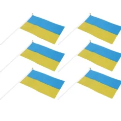 Flag & Vindposer^10 set Ukraina handhållna flaggor Polyester blekningsbeständig mini lättvikts Ukraina handhållen stickflagga 11.0-11.8x7.9in