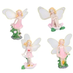 Havedekorationer^4 Stk Flower Fairies Figurer Statue Have Home Ornament Resin Model Miniature Landscape Decor