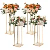 Krukker & Plantebeholdere^4 stk guld metal søjle blomsterstandere, 80 cm høj med geometrisk vase, perfekt til bryllupper og fester. Elegante midterstykker til receptioner.