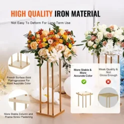 Krukker & Plantebeholdere^4 stk guld metal søjle blomsterstandere, 80 cm høj med geometrisk vase, perfekt til bryllupper og fester. Elegante midterstykker til receptioner.