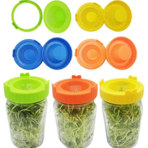 Kit Til Plante- & Urtedyrkning^4 stk. let skylle- og afdrypningsvenlige plastikspirelåg til brede krukker
