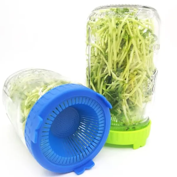 Kit Til Plante- & Urtedyrkning^4 stk. let skylle- og afdrypningsvenlige plastikspirelåg til brede krukker