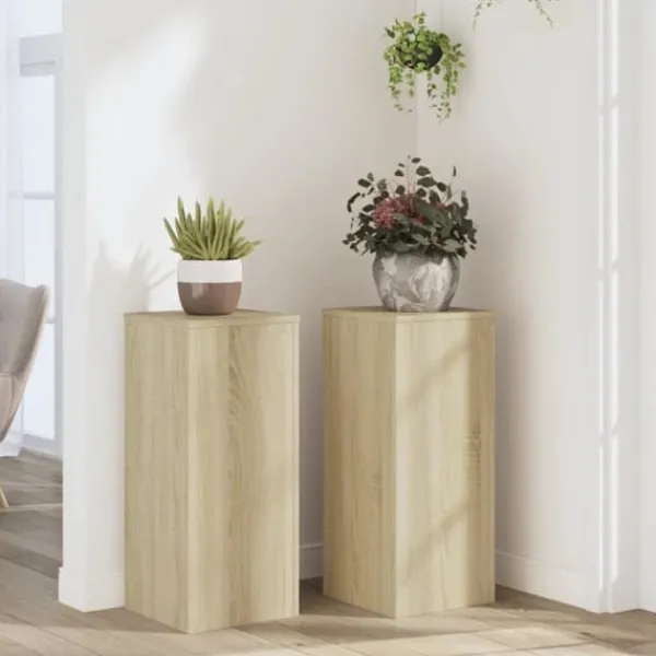 Hot 2 stk. plantestativer i konstrueret træ - Stabilt design | Størrelse: 30x30x70 cm | Farve: Sonoma-eg Plantestativer