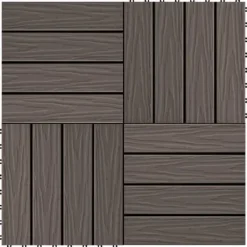 Havedekorationer^11 stk. prægede WPC terrassefliser 30x30 cm | Farve: Mørkebrun | Dækker 1 kvm