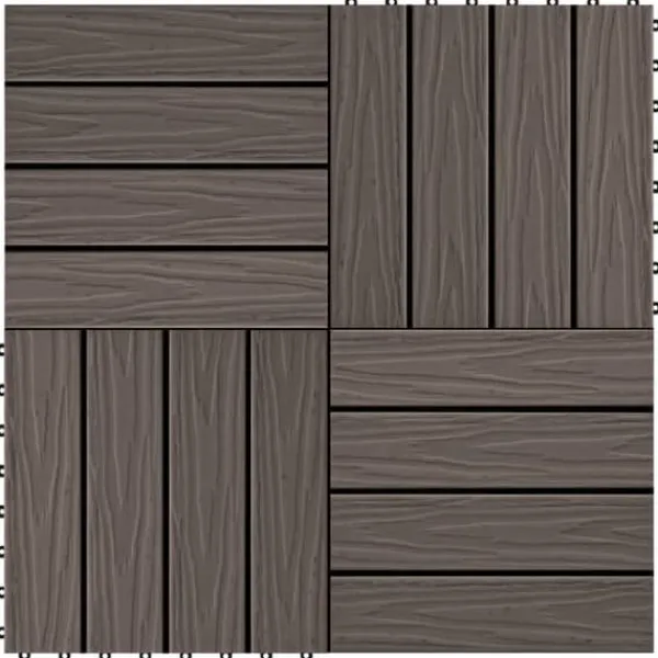 Havedekorationer^11 stk. prægede WPC terrassefliser 30x30 cm | Farve: Mørkebrun | Dækker 1 kvm