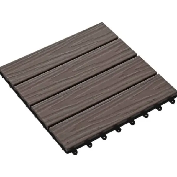 Havedekorationer^11 stk. prægede WPC terrassefliser 30x30 cm | Farve: Mørkebrun | Dækker 1 kvm