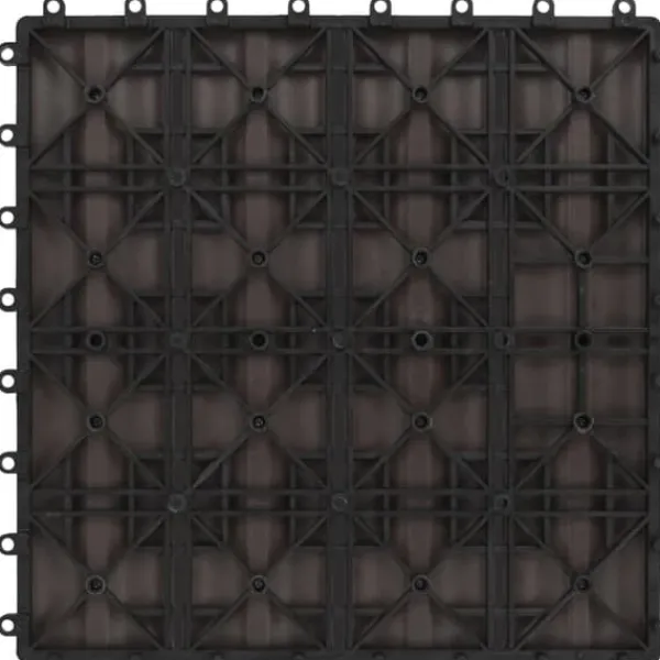 Havedekorationer^11 stk. prægede WPC terrassefliser 30x30 cm | Farve: Mørkebrun | Dækker 1 kvm