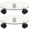 Støtte Med Hjul, Sæder & Knæbeskyttelse Til Havepleje^2 stk. runde plantevogne med hærdet glas - Mobile plantestativer | Størrelse: 28 cm
