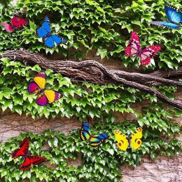 Havedekorationer^50 stk. sommerfuglehavedekoration, 8 cm dekorativ kunstig vandtæt sommerfugl til buket udendørs indendørs havekunst terrasse urtepotte blomsterbed bo | CDON