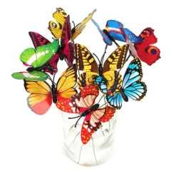 Havedekorationer^50 stk sommerfuglepinde til have, havedekorationer, sommerfuglepotter, miniature havedekorationer til indendørs og udendørs brug (assorterede farver) | CDON