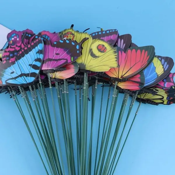 Havedekorationer^50 stk sommerfuglepinde til have, havedekorationer, sommerfuglepotter, miniature havedekorationer til indendørs og udendørs brug (assorterede farver) | CDON