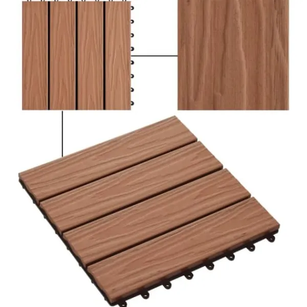 Discount 11 stk. Terrassefliser med prægning 30x30 cm 1 kvm WPC lysebrun - Terrasseflise - Terrassefliser - Home & Living Havedekorationer