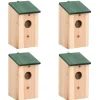 Hot 4 stk. træfuglehuse med grønt tag - Dekorative redekasser | Størrelse: 12x12x22 cm Til Fugle & Småvildt