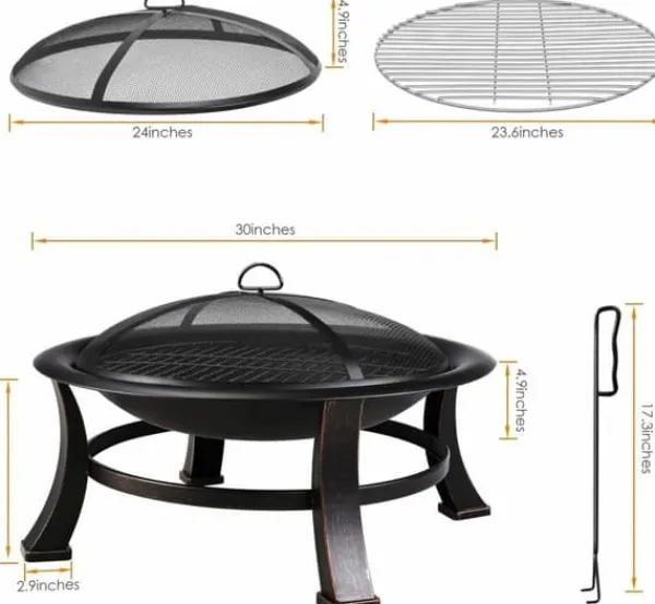 Tilbehør Til Brændeovne & Pejse^30" Stål Udendørs Bålplads, Varmebestandig, Nem Samling BBQ Grill