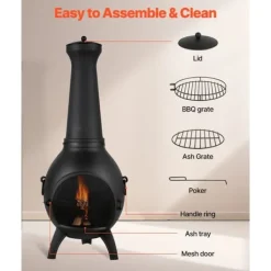 Brændeovne^18 Tommer Chiminea, Outdoor Brændeovn, med Grillnet og Skorstensbeklædning