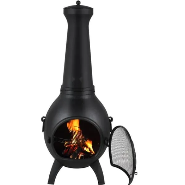 Brændeovne^18 Tommer Chiminea, Outdoor Brændeovn, med Grillnet og Skorstensbeklædning