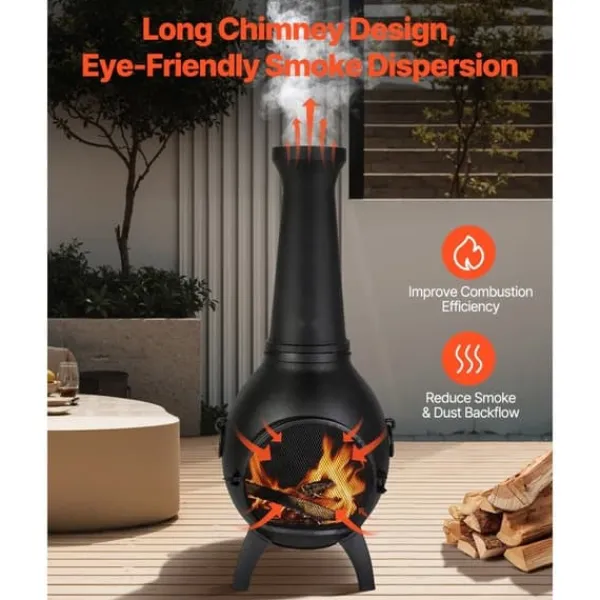 Brændeovne^18 Tommer Chiminea, Outdoor Brændeovn, med Grillnet og Skorstensbeklædning