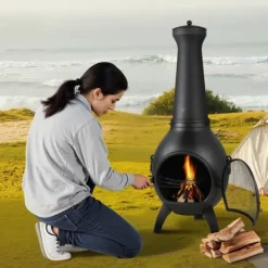 Brændeovne^18 Tommer Chiminea, Outdoor Brændeovn, med Grillnet og Skorstensbeklædning