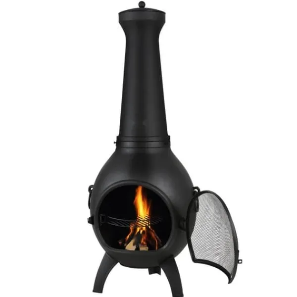 Clearance 22 tommer Chiminea, Udendørs Aluminium Pejs, med Grillnet og Skorstensbelægning Pejse