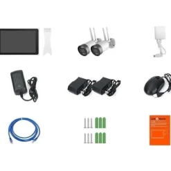 Outlet 2 Wi-Fi-kameraer + NVR-skærmsæt - LINK2HOME - 3MP, Smart Detection, 10,1 LCD-skærm Sikkerhedsmonitorer & Videokameraer