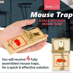 Skadedyrsfælder^4 Wooden Mouse Traps Traditional Mice Rodent Pest Control Trap Reusable Durable