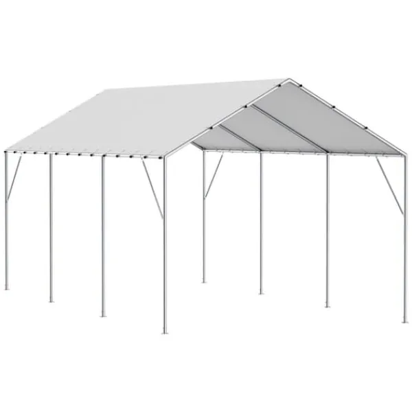 Skure, Garager & Carports^10 x 20 ft carport baldakin, kraftig og vandtæt teltpresenning med UV-beskyttelse. Nem installation - inkl. 40 bungees (kun topdæksel). Hvid