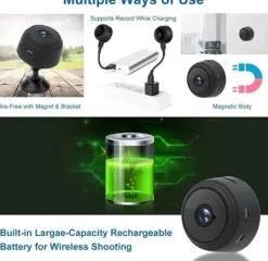 Sikkerhedsmonitorer & Videokameraer^A9 WiFi Minikamera HD 1080p Trådløs Videooptager Lydoptager Sikkerhedsovervågningskamera Smart Home til Baby og Kæledyr (Farve: Sort)