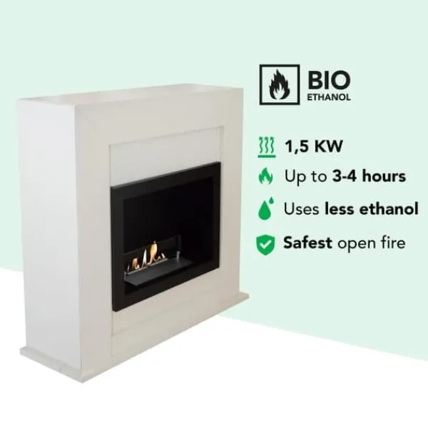 Sale Adra BRI-MDW bio-ethanol pejs - Hvid MDF pejseindfatning - 1,5 KW varme Pejse