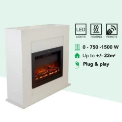 Outlet Adra EFL-MDW el-komfur - Hvid MDF pejsestel - 1500 Watt varme - fjernbetjening Pejse