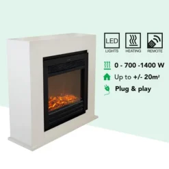 Pejse^Adra ELU-MDW el-komfur - Hvid MDF pejsestel - 1400 Watt varme - fjernbetjening