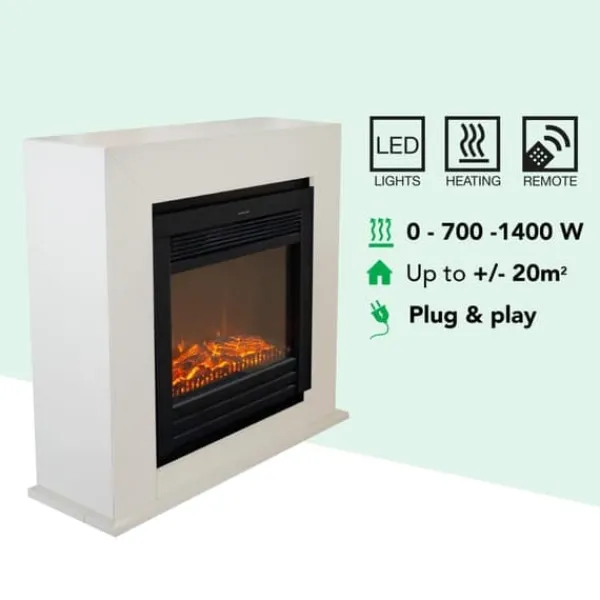 Pejse^Adra ELU-MDW el-komfur - Hvid MDF pejsestel - 1400 Watt varme - fjernbetjening