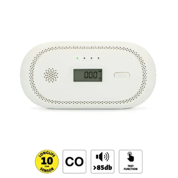 Røg- & Kulmonoxiddetektorer^Alecto Kuliltealarm med 10 års driftstid for sensor og display