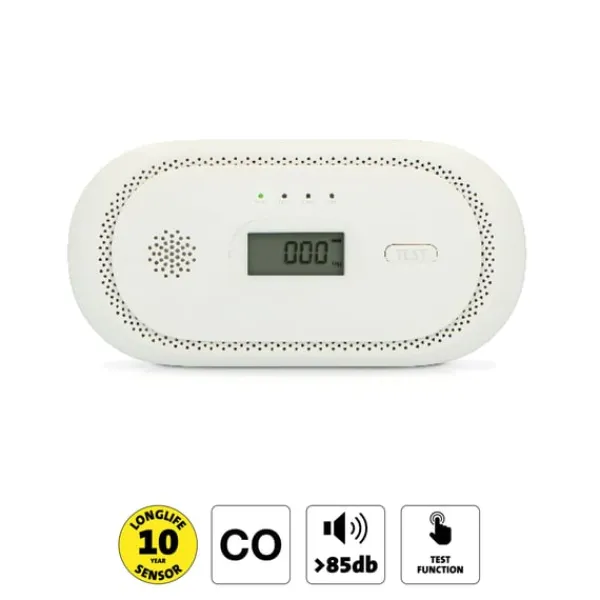 Røg- & Kulmonoxiddetektorer^Alecto Kuliltealarm med 10 års driftstid for sensor og display