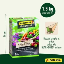 Clearance ALGOFLASH NATURASOL - Gödselmedel med rostat horn och torkat blod 1,5 kg Gødningsmidler
