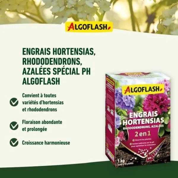 Discount ALGOFLASH NATURASOL Gødning til hortensia, rhododendron og azalea - Special pH - 1 kg Gødningsmidler