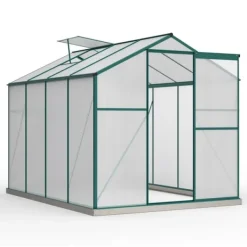 Clearance Aluminium drivhus med fundament 4,75 m² - 190 × 253 cm, inkl. 1 ovenlysvindue og skydedør, havedrivhus, tomatdrivhus Drivhus
