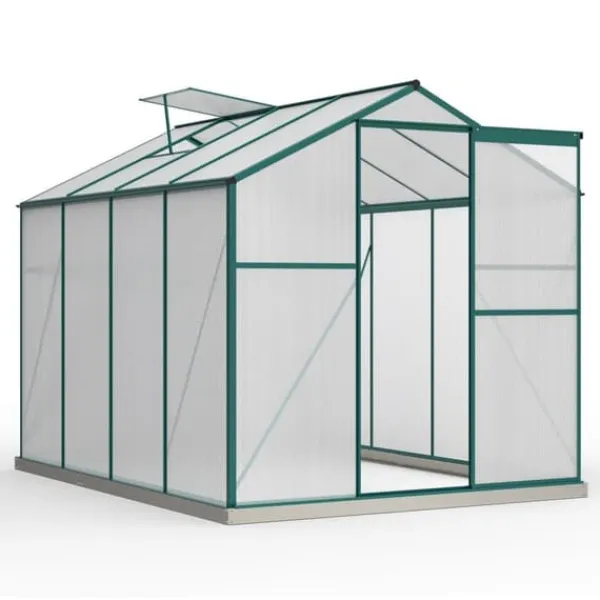Clearance Aluminium drivhus med fundament 4,75 m² - 190 × 253 cm, inkl. 1 ovenlysvindue og skydedør, havedrivhus, tomatdrivhus Drivhus