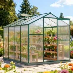 Clearance Aluminium drivhus med fundament 4,75 m² - 190 × 253 cm, inkl. 1 ovenlysvindue og skydedør, havedrivhus, tomatdrivhus Drivhus