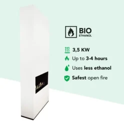 Pejse^Ambiance BCW bioethanol pejs - Hvid - Højt til loftet - 3,5 KW varme