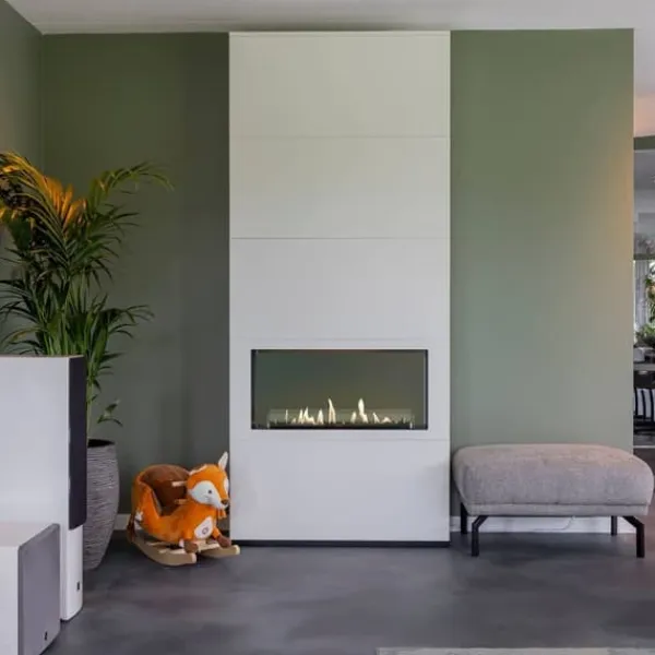 Ambiance BOW bio-ethanol tunnelovn - Hvid - Rumdeler - Højt til loftet - 3,5 KW varme Pejse