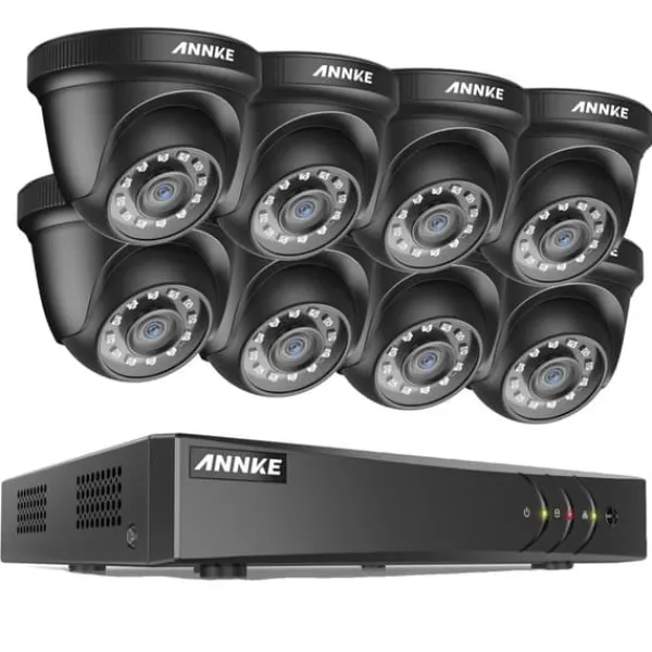Sikkerhedsmonitorer & Videokameraer^ANNKE Sikkerhedssystem, 2MP Opløsning, 8CH Indgang, HD Video Komprimering,DW81KD-58BL, ToT