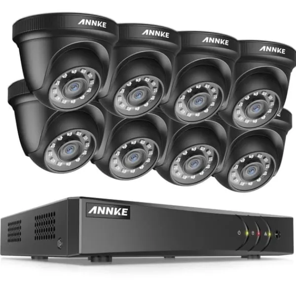Sikkerhedsmonitorer & Videokameraer^ANNKE Sikkerhedssystem, 2MP Opløsning, 8CH Indgang, HD Video Komprimering,DW81KD-58BL, ToT