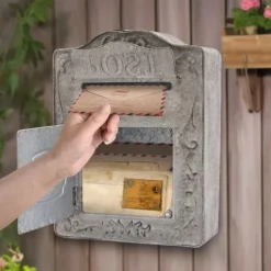Outlet Antik postkasse - Vægmonteret postkasse - Med lås - Rustik vintage stil - Til hjem og have - Dekorativ - Grå Postkasser & Brevindkast