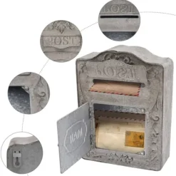 Outlet Antik postkasse - Vægmonteret postkasse - Med lås - Rustik vintage stil - Til hjem og have - Dekorativ - Grå Postkasser & Brevindkast