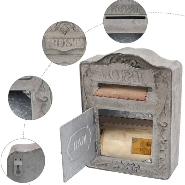 Outlet Antik postkasse - Vægmonteret postkasse - Med lås - Rustik vintage stil - Til hjem og have - Dekorativ - Grå Postkasser & Brevindkast